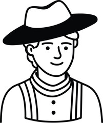 Outline Portrait of Man Wearing a Hat with Transparent Background