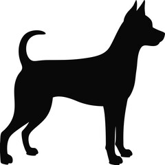 Black and white vector illustration of a dog in a wild animal silhouette style
