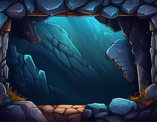 Obraz premium dark cave rock frame background textured surface game design