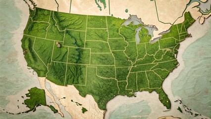 Stylized Green Sketch Map of the USA: Hand-Drawn Travel Illustration