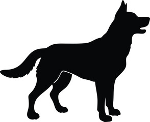 Black and white vector illustration of a dog in a wild animal silhouette style