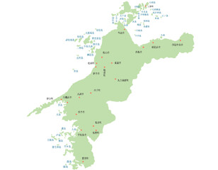 Obraz premium 愛媛県 地図 黄緑 斑点 イラスト