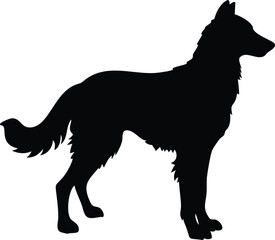 Black and white vector illustration of a dog in a wild animal silhouette style
