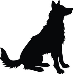 Black and white vector illustration of a dog in a wild animal silhouette style