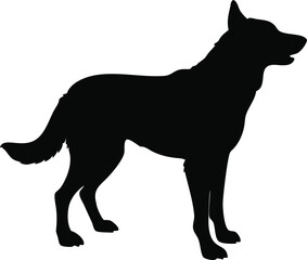 Black and white vector illustration of a dog in a wild animal silhouette style