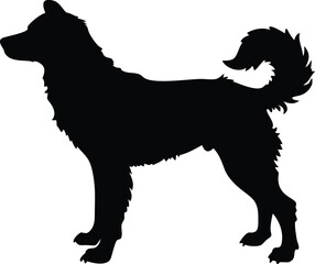 Black and white vector illustration of a dog in a wild animal silhouette style