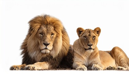 majestic lions resting together under the african sun white or white background
