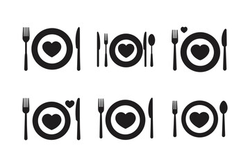 romantic dinner plate setup vector art silhouette