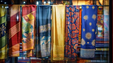 Vibrant Collection of Traditional Malaysian Silk Batik Scarves and Fabrics