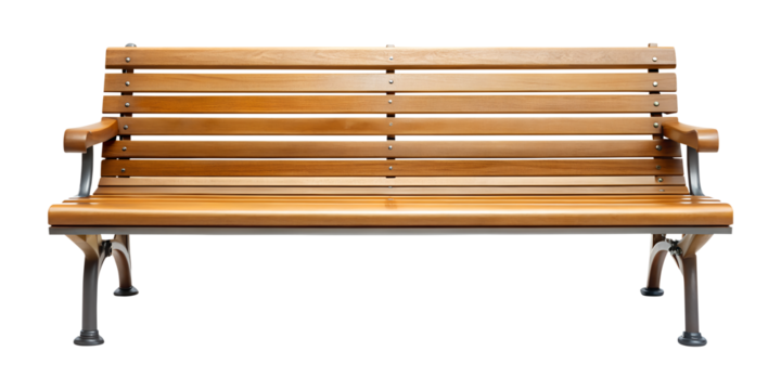 wooden park bench isolated on transparent white background, clipping path
