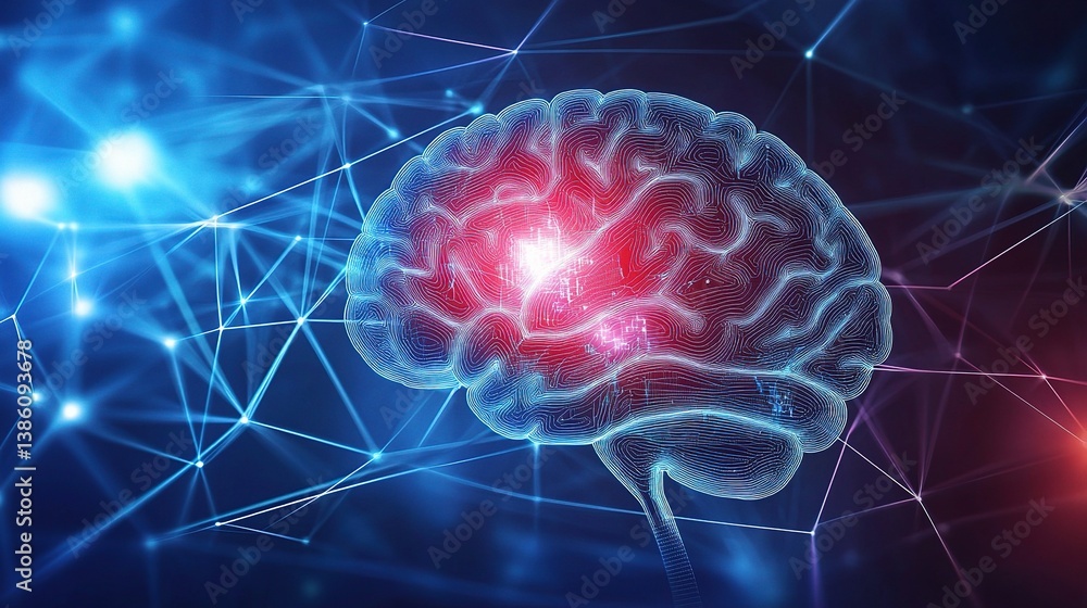 Poster neuroscientist analyzing brainwave patterns in digital visualization