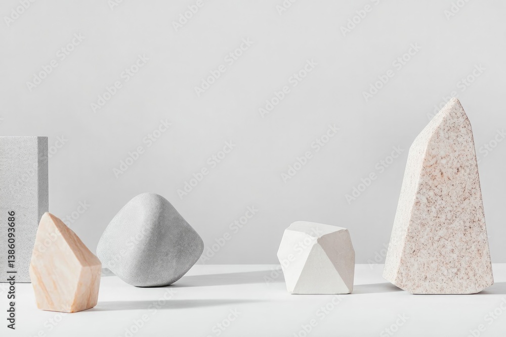 Aufkleber arrangement of random geometric shapes on blank backdrop in minimalistic style