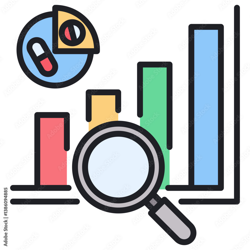 Poster statistical analysis lineal color icon