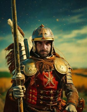 Husaria, polish hussar in golden armor
