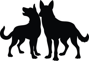 Black silhouettes of a dog friendly love on a white background
