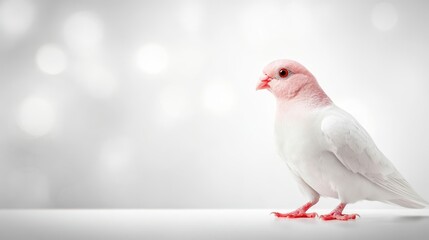 Obraz premium White bird with striking red beak perched on table, captivating closeup white