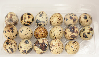 Obraz premium Quail eggs in plastic packaging