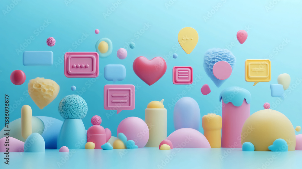 Poster pastel communication elements rendering background for social media marketing and design project