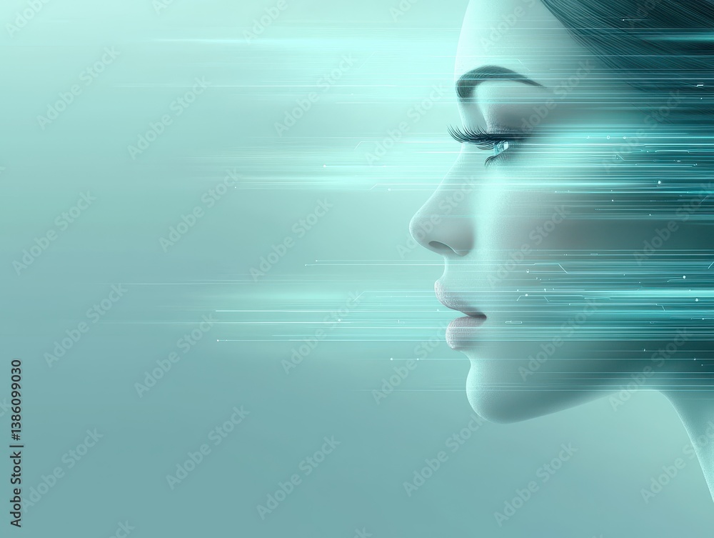 Poster woman's face with emanating lines, visual representation of emotion and connection