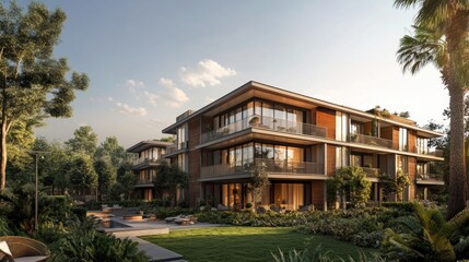 Luxury Apartments nestled in a serene tropical landscape. Modern architecture meets tranquil nature.