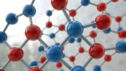 Obraz premium 3D Molecular Structure Representation With Red And Blue Spheres Scientific Visualization