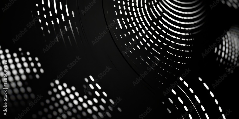 Poster a black and white image of a spiral with many dots