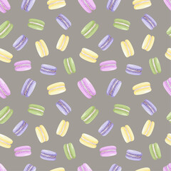 Seamless colorful macarons pattern. Macaroon background - pastel
