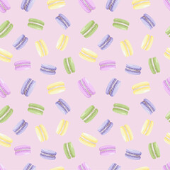 Seamless colorful macarons pattern. Macaroon background - pastel