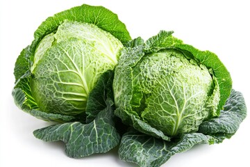Fototapeta premium Fresh Savoy Cabbage Heads Isolated on White Background for Healthy Eating
