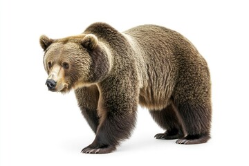Fototapeta premium Walking Grizzly Bear Isolated on White Background in Studio Shot