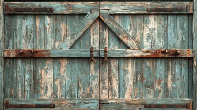 A background featuring an old wooden barn door with rustic handles and faded paint