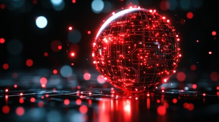Digital sphere, glowing circuits, futuristic technology