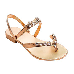 Elegant Gold Gladiator Sandals with Jeweled Toe Isolated on Transparent Background