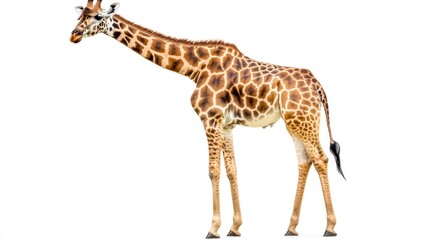 Fototapeta premium Isolated Giraffe Standing Tall Against a Clean White Background in Studio