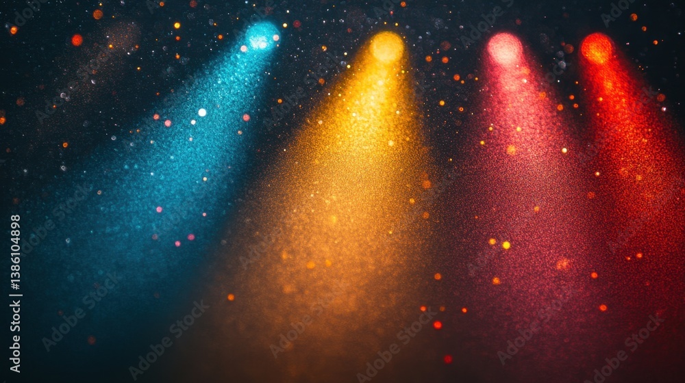 Poster vibrant stage lights illuminating a dark background creating an energetic atmosphere of performance 