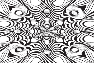 Abstract pattern of black and white lines. Optical illusion. Vector illustration.
