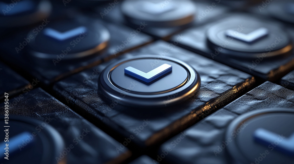 Poster metallic checkmark button grid background for web design and user interface elements design concept