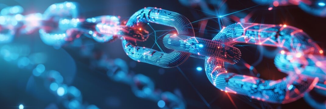 Network Chain Medical Research Visualization - Blockchain network, data security, medical research, innovation, technology. Symbolizing secure data sharing, patient privacy, advanced research