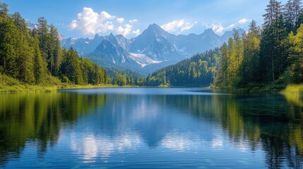 Serene Mountain Lake Reflection: A Breathtaking Alpine Vista