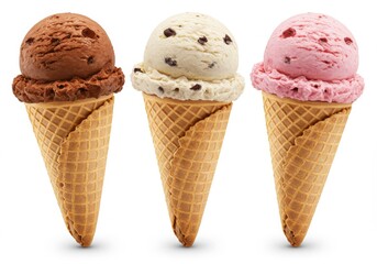 Ice cream cones three flavors