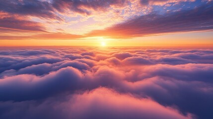 Fototapeta premium Heavenly Sunset Above the Clouds: A Breathtaking Aerial View