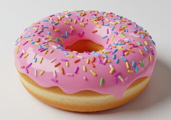 Donut pink frosting colorful sprinkles