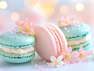 Fototapeta premium pastel macarons and flowers,