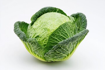 Fototapeta premium Savoy Cabbage Close-up Showing Detailed Texture on White Background