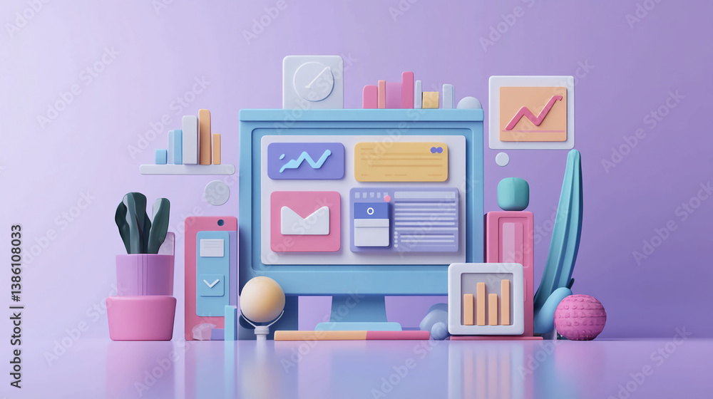 Poster pastel business dashboard illustration for web design and ui ux design and data analytics concept de