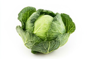 Obraz premium Fresh Green Cabbage Head Isolated on White Background for Food Photography