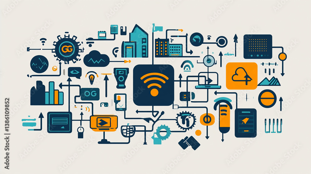 Poster illustration of network connectivity internet of things iot cloud computing and data transmission co