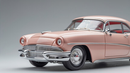 Obraz premium Classic 1950s vintage car displayed in elegant studio setting under soft lighting for automotive enthusiasts and collectors