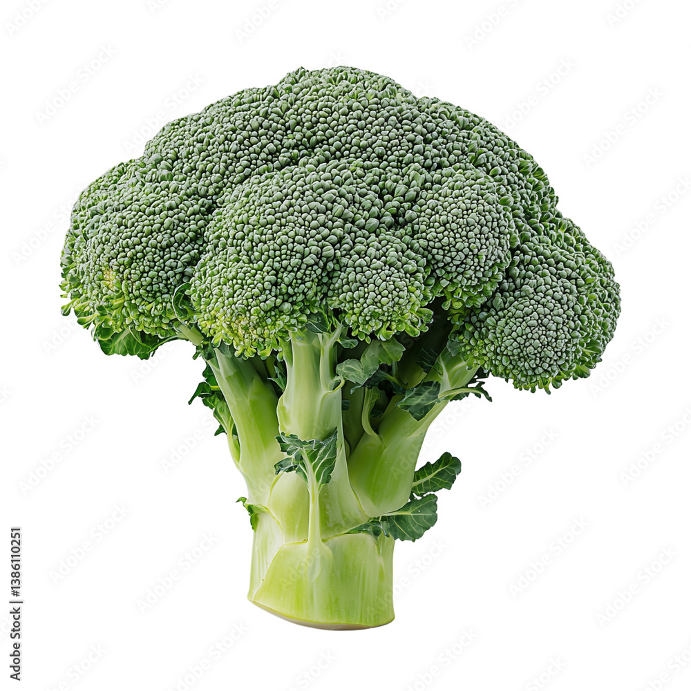 Poster fresh broccoli displayed showcasing its vibrant green color and intricate florets. isolated on white