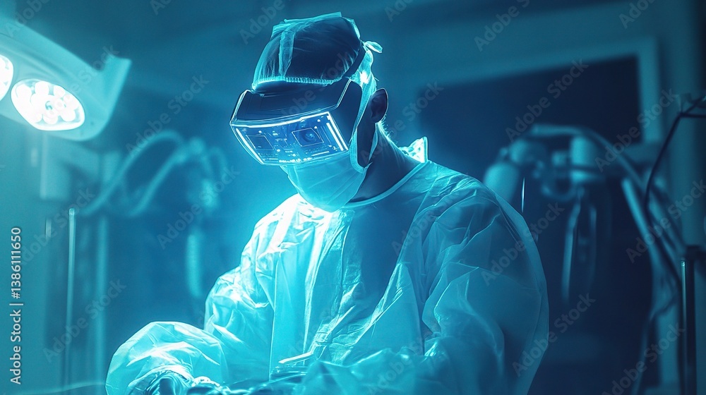 Poster surgeon utilizing ai technology in a modern operating room setting